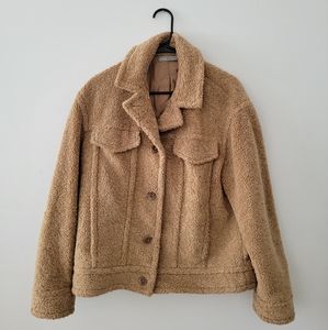 vince faux fur tan teddy jacket, large